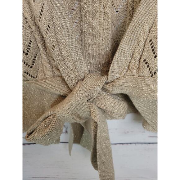 Lane Bryant Tan Metallic Shimmer Tie Front Cardigan Sweater Women's Size 22/24 - Picture 8 of 10
